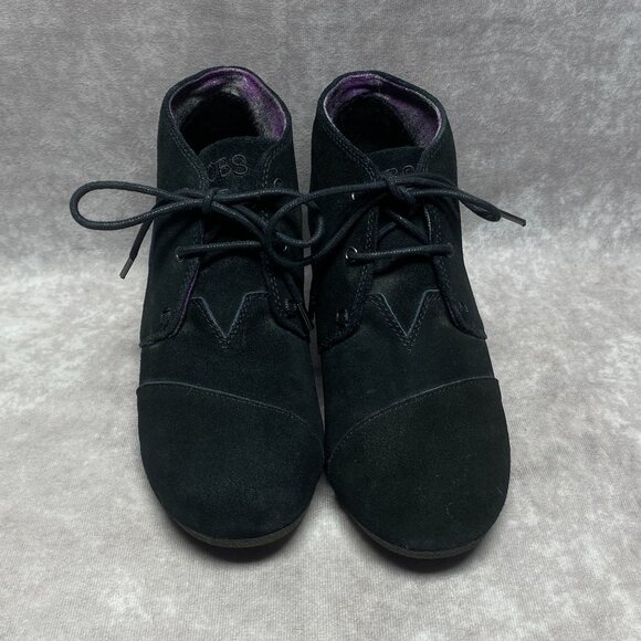 Black Suede BOBS Wedge Ankle Booties Womens Size 8 by Skechers - Picture 6 of 8